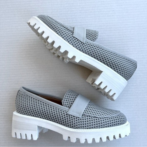 Aerosoles Ronnie Gray Mesh Fabric Preppy Loafers White Platform Soles Women 8 - Picture 1 of 16